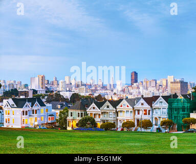 San Francisco cityscape with the Painted Ladies as seen from Alamo square park Stock Photo