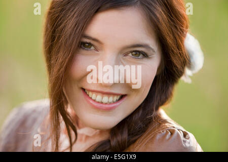 Woman with long brunette hair Stock Photo