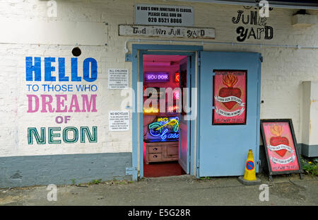 Gods own junkyard neon lighting shop in Walthamstow, London Borough of Waltham Forest England Britain UK Stock Photo