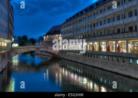 The Museumsbrücke over the River Pegnitz in Nuremberg, Germany. Stock Photo