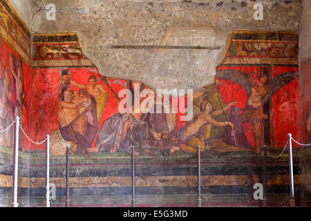 Original paintings in the Villa of the Mysteries, Pompeii, Naples, Italy Stock Photo