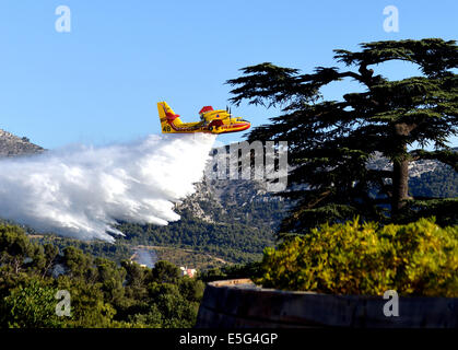 Canadair firefighting aircraft (water bomber) in-flight Marseille Bouches-du-Rhone France Stock Photo