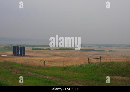 Smoke from forest fires creates haze. Stock Photo