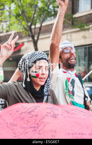 Montreal, Canada. 30th July, 2014. Montrealers took onto the streets to protest against the continious bombing of the Gaza strip which is resulting in a growing number of Palestinian civilian casulaties. Credit:  Megapress/Alamy Live News Stock Photo