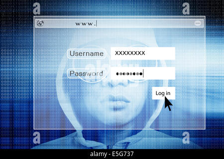 Hacker With Log On Screen,Computer Fraud Concept Background Stock Photo