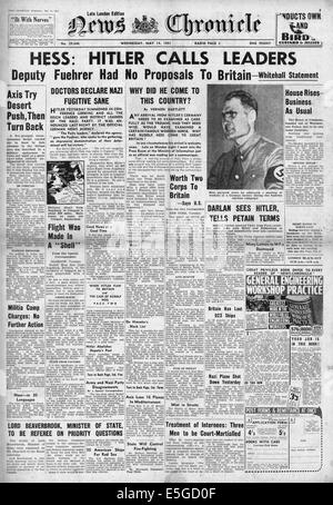 News Chronicle (UK) front page reporting Hitler's deputy Rudolf Hess' flight to Britain Stock Photo