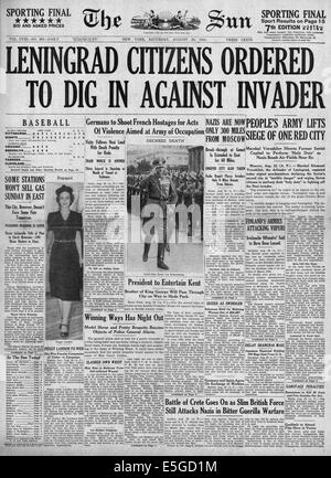 1941 The Sun (New York, USA) front page reporting the Siege of Lenningrad Stock Photo