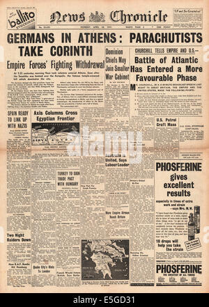 1941 News Chronicle front page reports German army entering Athens Stock Photo