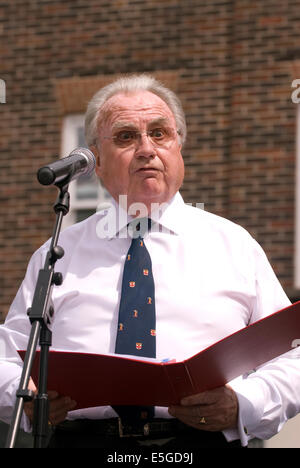 Elderly man delivering a poetry reading as part of the celebrations of the the centenary of the World War One conflict... Stock Photo
