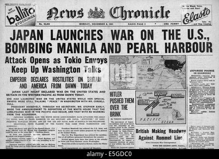 1941 News Chronicle front page reporting Japanese attack Pearl Harbour and declare war on USA and Britain Stock Photo