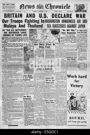 1941 News Chronicle front page reporting Japanese attack Pearl Harbour and declare war on USA and Britain Stock Photo