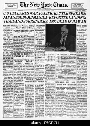 1941 New York Times front page reporting USA declares war on Japan Stock Photo