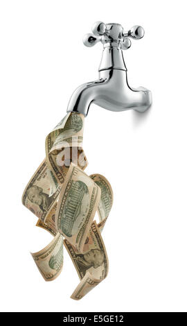 tap with money flowing against white background Stock Photo