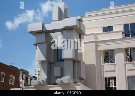 New Beaumont Hotel in London, UK. 'Room' a crouching figure by British artist Antony Gormley. Stock Photo