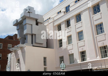 New Beaumont Hotel in London, UK. 'Room' a crouching figure by British artist Antony Gormley. Stock Photo