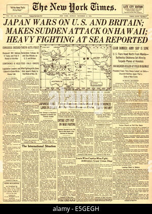 1941 New York Times front page reporting the Japanese attack on Pearl Harbour Stock Photo