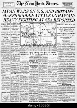 1941 New York Times front page reporting the Japanese attack on Pearl Harbour Stock Photo