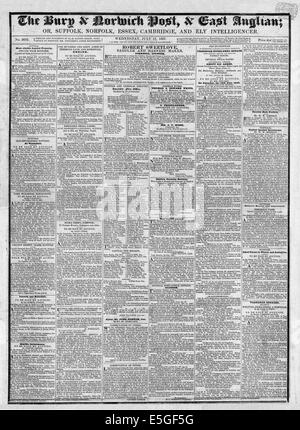 1837 The Bury & Norwich Post  front page reporting the funeral of King William IV Stock Photo