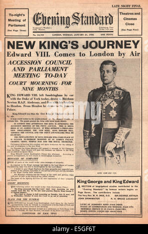 1936 The Evening Standard [London] front page reporting Edward VIII ...