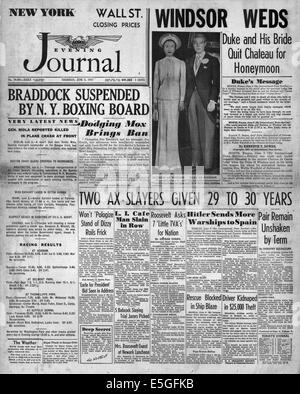 1937 The Evening Journal [New York] front page reporting wedding of Duke and Duchess of Windsor Stock Photo