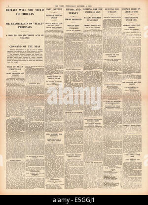1939 The Times page 8 reporting general war news Stock Photo