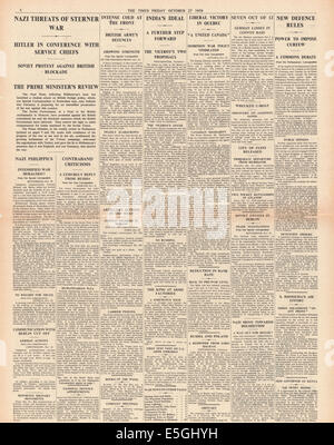 1939 The Times page 8 reporting general war news Stock Photo