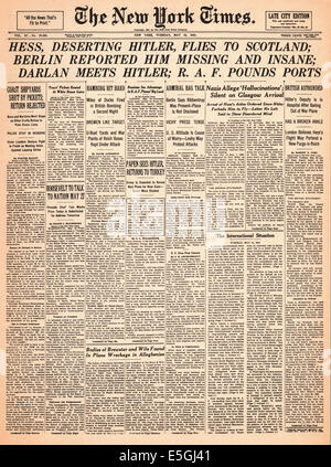 1941 New York Times (USA) front page reporting Rudolf Hess lands in Britain Stock Photo