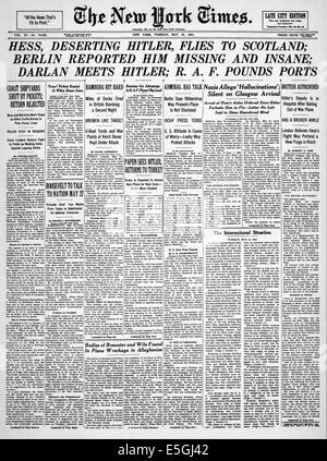 1941 New York Times (USA) front page reporting Rudolf Hess lands in Britain Stock Photo