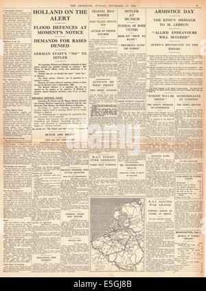 1939 The Observer page 9 reporting Holland flooding main defences Stock Photo