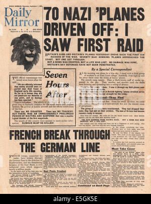 1939 Evening Standard front page reporting front page reporting Luftwaffe raid over Britain seen off by RAF Stock Photo