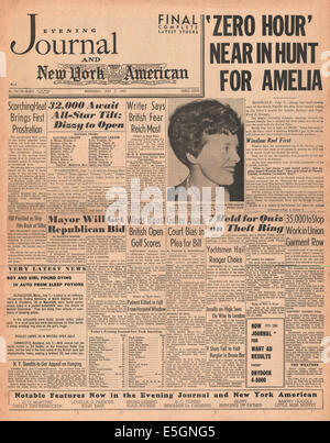 1937 Evening Journal & New York Examiner (USA) front page reporting Amelia Earhart missing Stock Photo