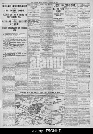 1914 Daily Mail page 3 reporting Sinking of HMS Amphion by German mine Stock Photo