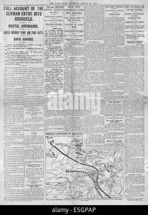 1914 Daily Mail page 4 reporting German army capture Brussels and Belgium army retreat Stock Photo