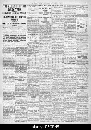 1914 Daily Mail page 5 reporting general war news Stock Photo