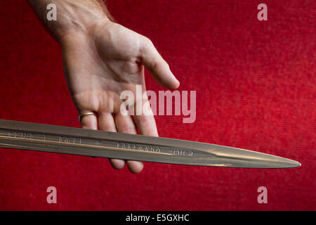 Bonhams Lord of the Rings film props sale from the collection of Sir Christopher Lee, Aragorn's Sword Anduril Stock Photo