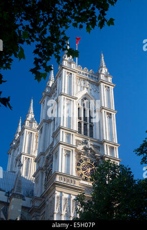 Westminster Abbey west towers in late evening light London England UK Stock Photo