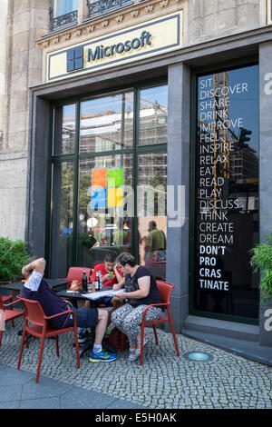 Exterior of new Microsoft Digital Eatery cafe on Unter den Linden in Berlin Germany Stock Photo