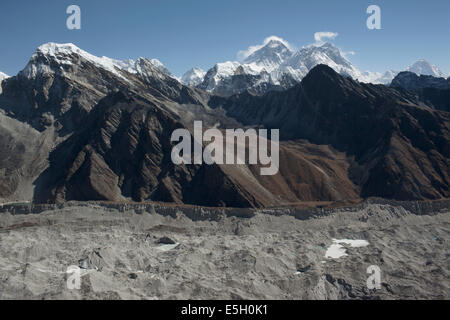 Lakes at Gokyo in the Everest region of Nepal. You can see Everest in the distance. Stock Photo