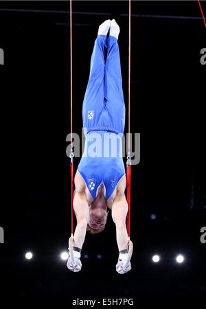 Glasgow, Scotland, UK. 31st July, 2014. Daniel Purvis of Scotland competes during the men's rings final of Gymnastics Artistic at the 2014 Glasgow Commonwealth Games in the SSE Hydro in Glasgow, Scotland on July 31, 2014. Daniel Purvis won the bronze. Credit:  Han Yan/Xinhua/Alamy Live News Stock Photo