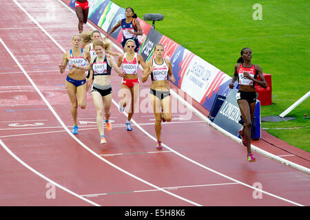 Hampden Park, Glasgow, Scotland, UK, Thursday, 31st July, 2014. Glasgow 2014 Commonwealth Games Women's 800m Semi-Final. Eunice Jepkoech Sum - Kenya first, Melissa Bishop - Canada second, Angie Smit - New Zealand third, Lynsey Sharp - Scotland fourth Stock Photo