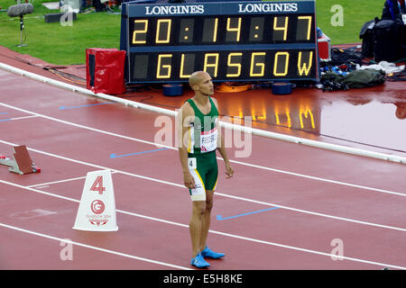 Hampden Park, Glasgow, Scotland, UK, Thursday, 31st July, 2014. Gold Medal Winner Cornel Fredericks of South Africa before the Men’s 400m Hurdles Final at the Glasgow 2014 Commonwealth Games Stock Photo