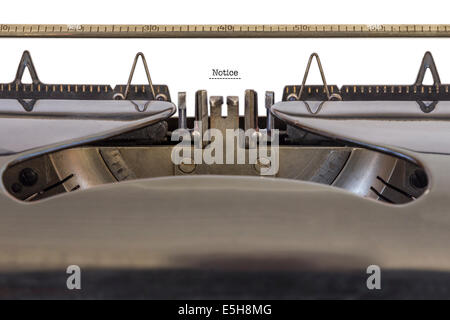 The Word 'Notice' written on a typewriter Stock Photo