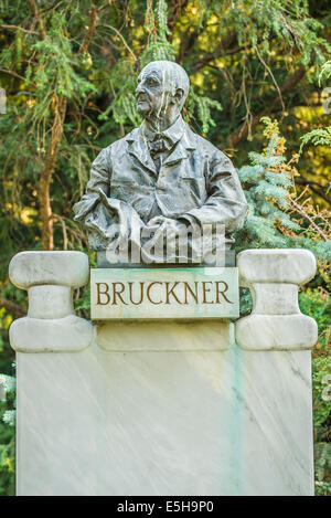 Bruckner bust in Stadtpark, Vienna. Anton Bruckner was an Austrian composer known for his symphonies, masses, and motets. Stock Photo