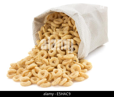 corn flakes rings in paper bag isolated on white background Stock Photo