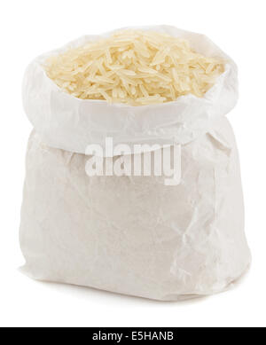 rice in paper bag isolated on white background Stock Photo