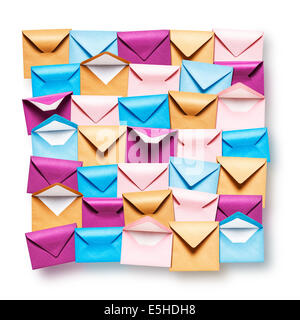 Pink, blue and brown envelopes collection on white background Stock Photo