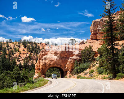 Red Arch road tunnel on the way to Bryce Canyon National Park, Utah, USA Stock Photo