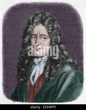 Gottfried Wilhelm von Leibniz(1646-1716). German mathematician and philosopher. Engraving. Universal History. 19th century. Lat Stock Photo