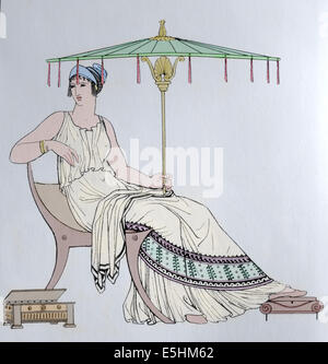 Ancient Greece. Female costume. Engraving 19th century. Color. Stock Photo
