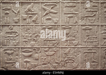 Egyptian hieroglyphics writing on stone background Stock Photo